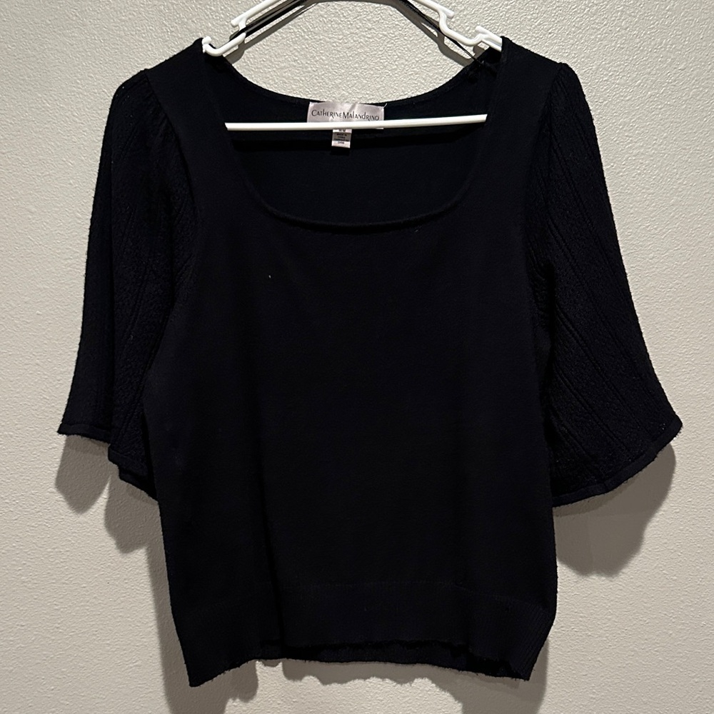 Catherine Malandrino Black Knit Scoop Neck Short-Sleeve Top Size: Medium